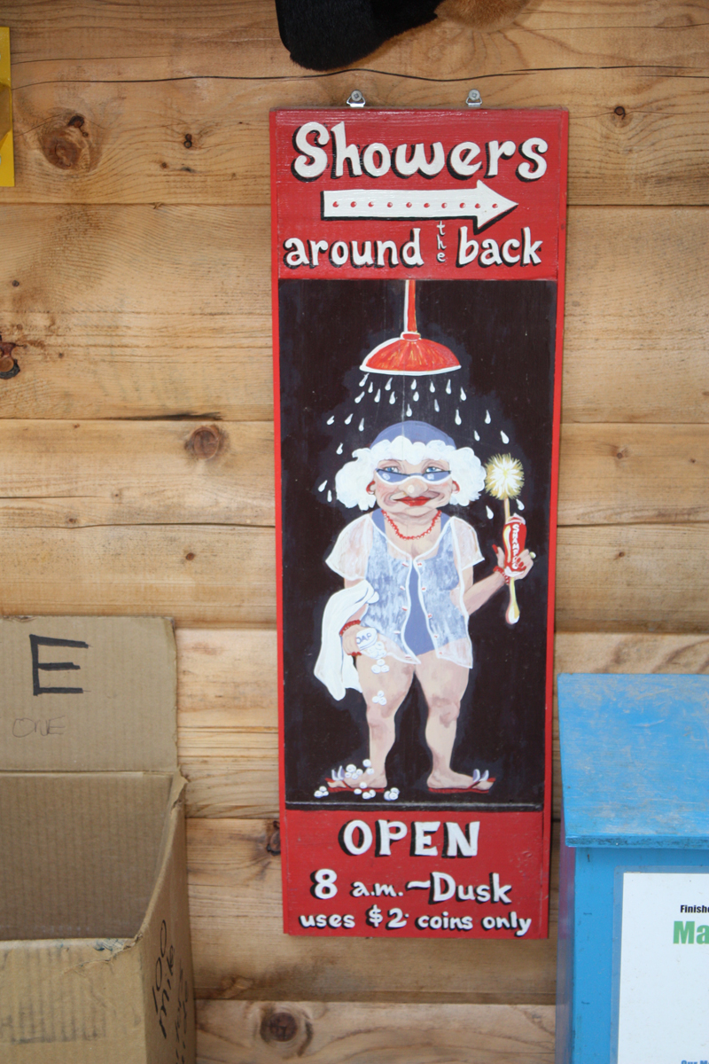 Clearwater Lake campground shower sign